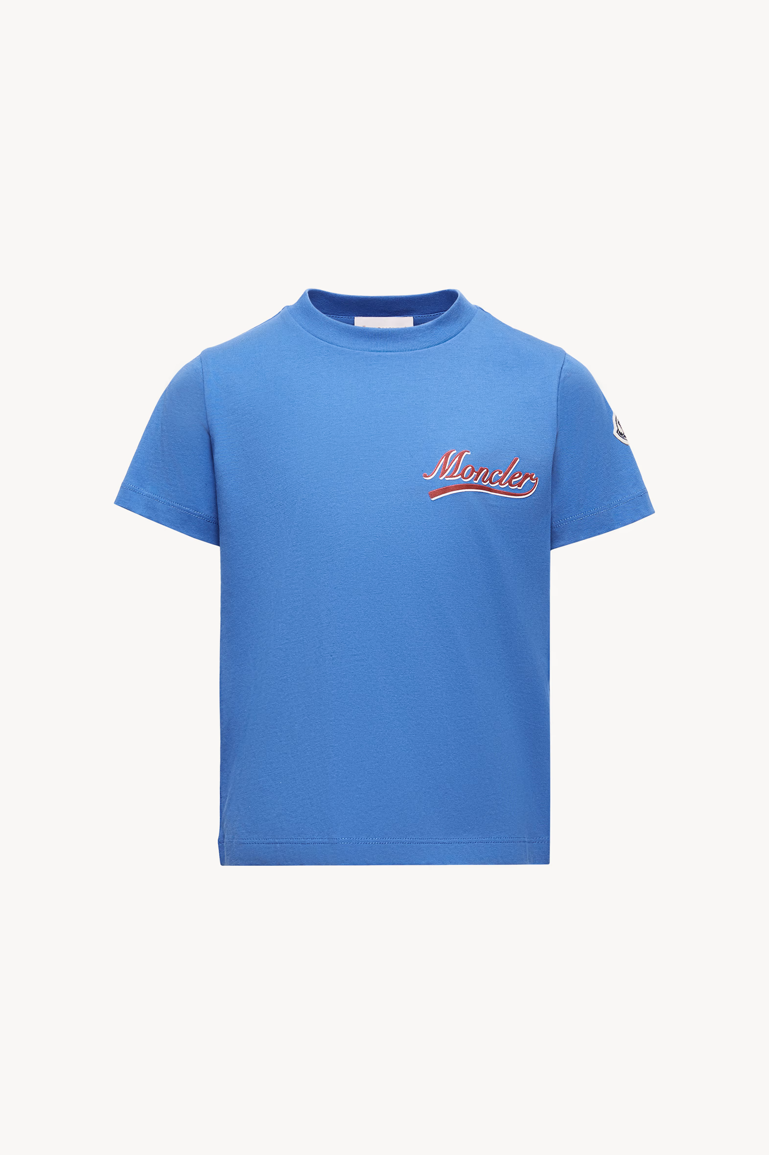 Logo Motif Cotton T-Shirt Boy Light Blue Moncler 0